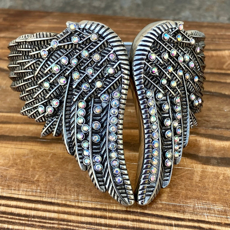 Honrane Women's Fashion Silver Color Rhinestone Angel Wings Bangle Cuff  Bracelet Jewelry - Walmart.com